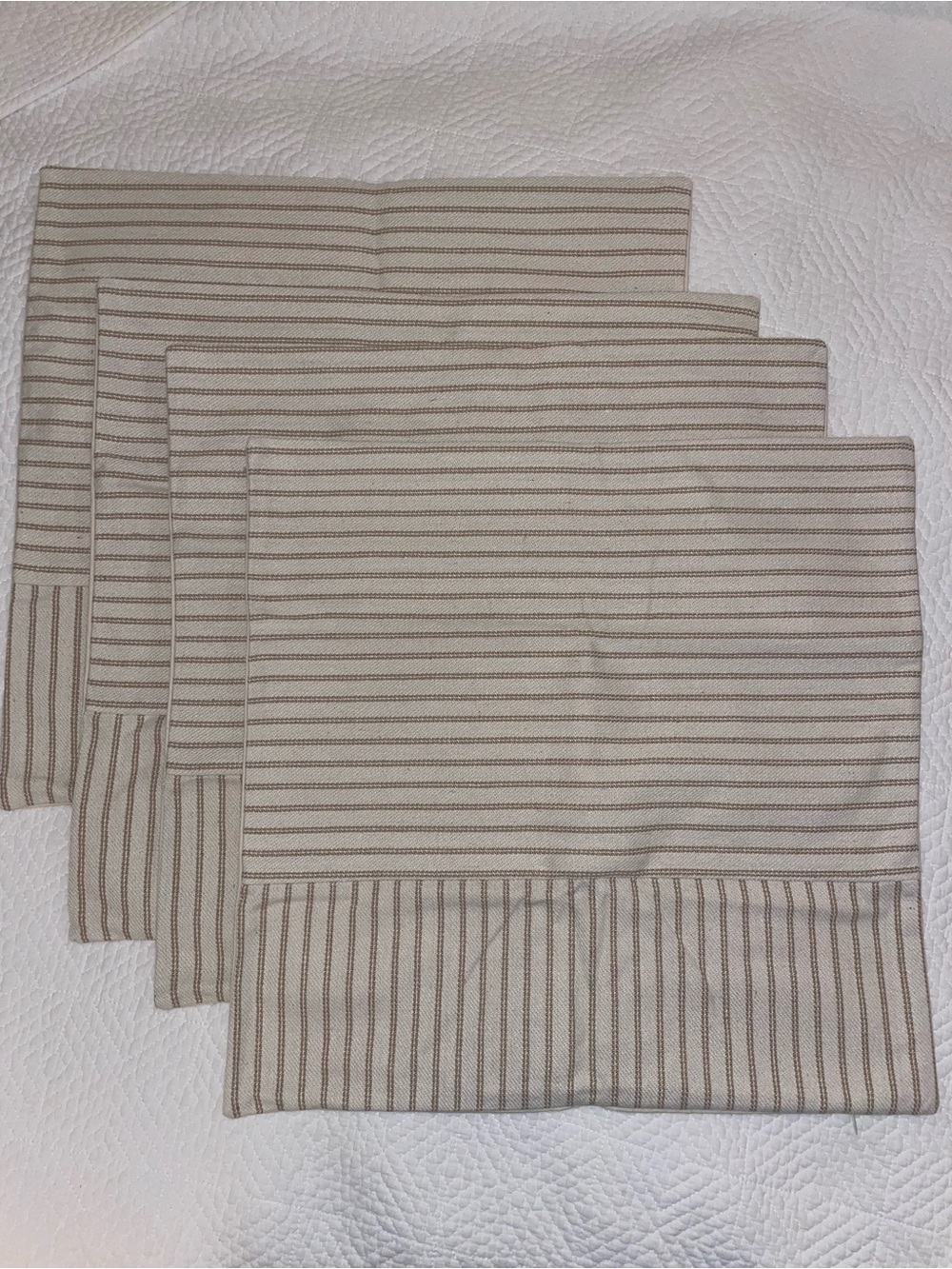 Set of 4 Neutral Stripe Cloth pillow covers. Beige and Cream